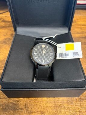 Movado Black Carbon Fiber Dial Gravity Watch